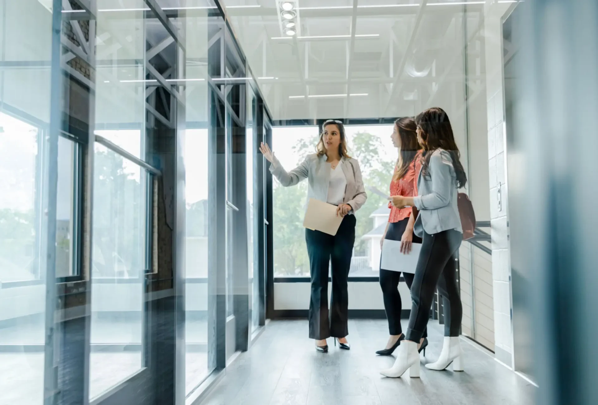 Businesswoman leading office tour