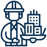 Engineer holding building plans icon
